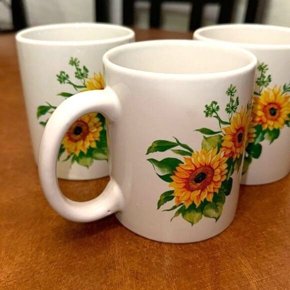 Sunflower Ceramic Coffee Mugs  Set Of 3 Flower Design - Picture 2 of 5